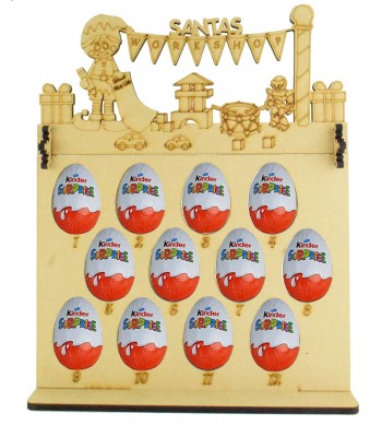 6mm Kinder Eggs Holder 12 Days of Christmas Advent Calendar with 'Santas Workshop' Elf Boy Topper